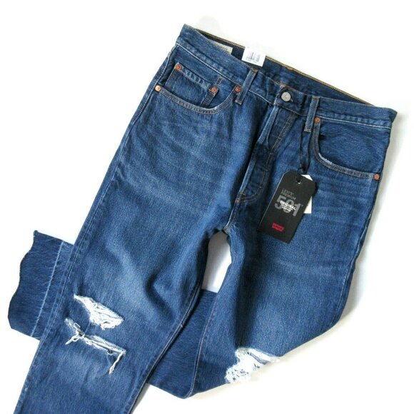 NWT Levi's 501 Original in Bottom Line Cut-off Hem High Rise Straight Jeans 32 - Picture 2 of 5
